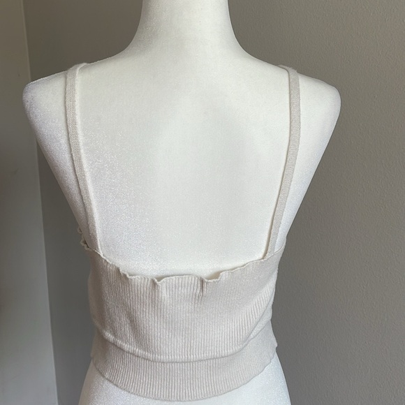 White Ribbed Knit Cropped Shirt Size XL - Picture 3 of 8